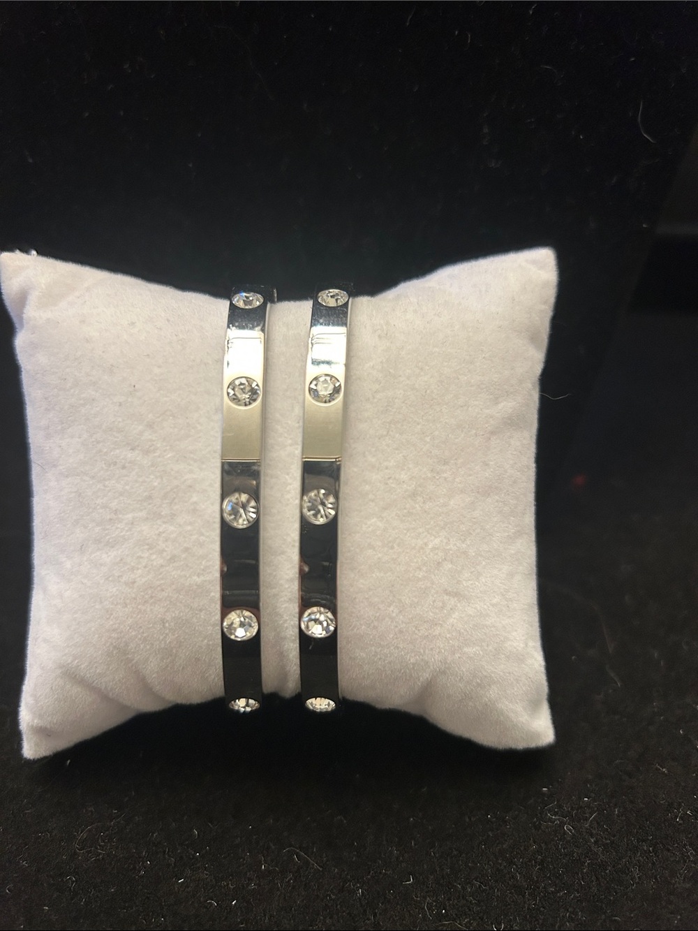 Park Lane Silver Crystal Accent hinged Bangle Bracelets - Set of 2